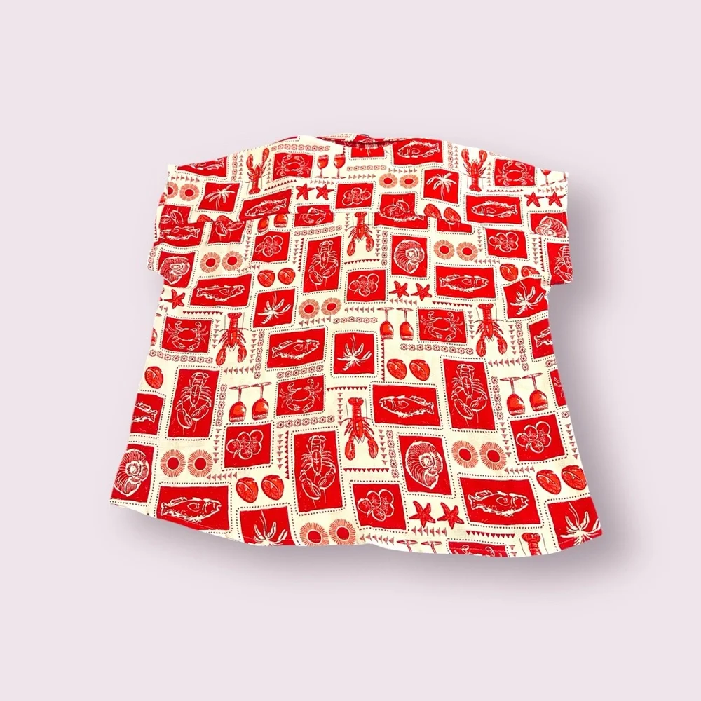 Kathy Ireland Red and White Nautical Lobster Seafood Patterned Shirt - Picture 7 of 7